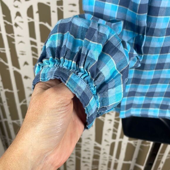 a.n.a NEW “Hallie” Blue Plaid Balloon Sleeve Ruffled Collar Pullover Top - Picture 5 of 5